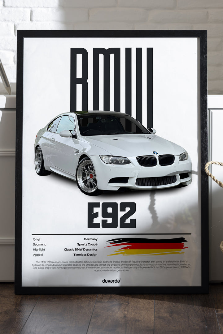 BMW E92 beyaz coupe araba posteri