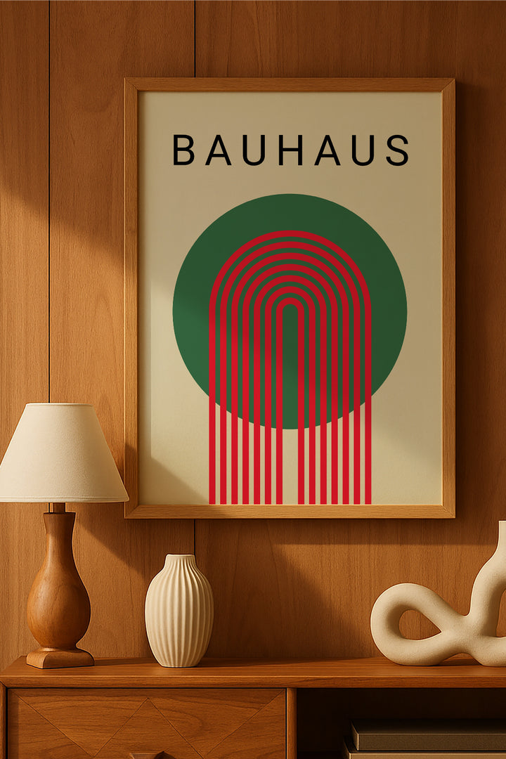 Bauhaus yeşil daire ve kırmızı kemerli posteri – 2. görsel