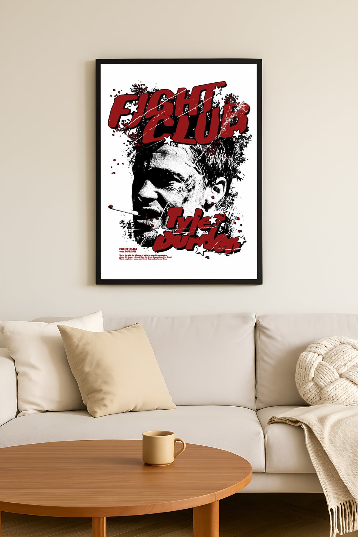 Fight Club siyah mürekkep portre ve kırmızı yazılı film posteri – 4. görsel