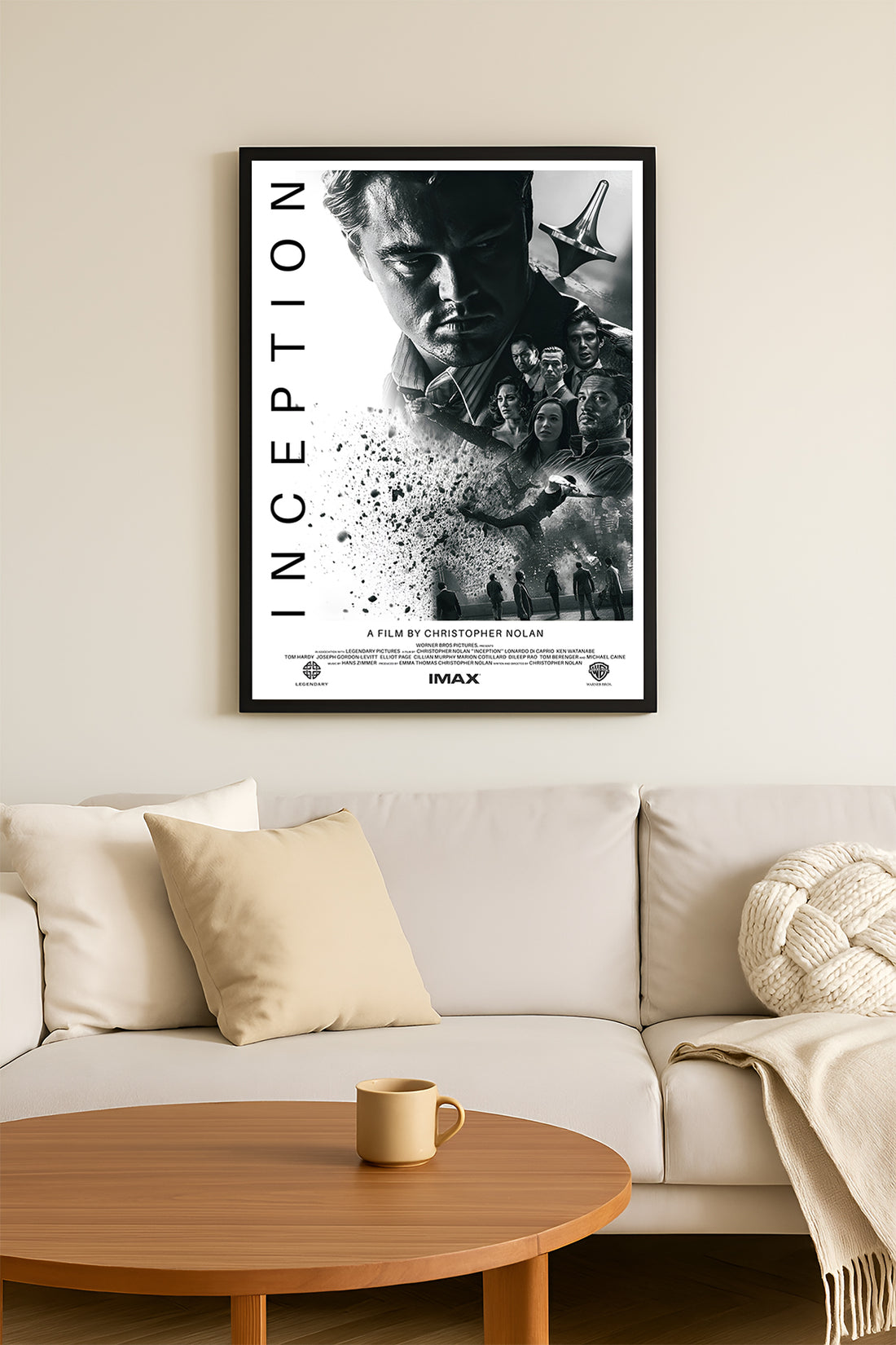 Inception dağılan yüz siyah beyaz dikey yazılı film posteri çerçeveli tablo – 4. görsel