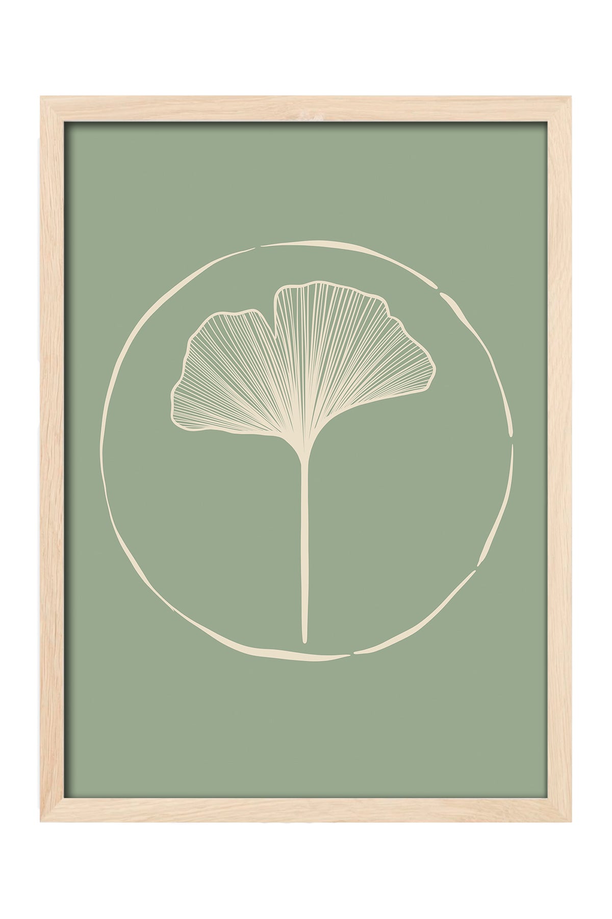 Adaçayı yeşili zeminde çizgisel ginkgo yaprağı minimal poster – 4. görsel