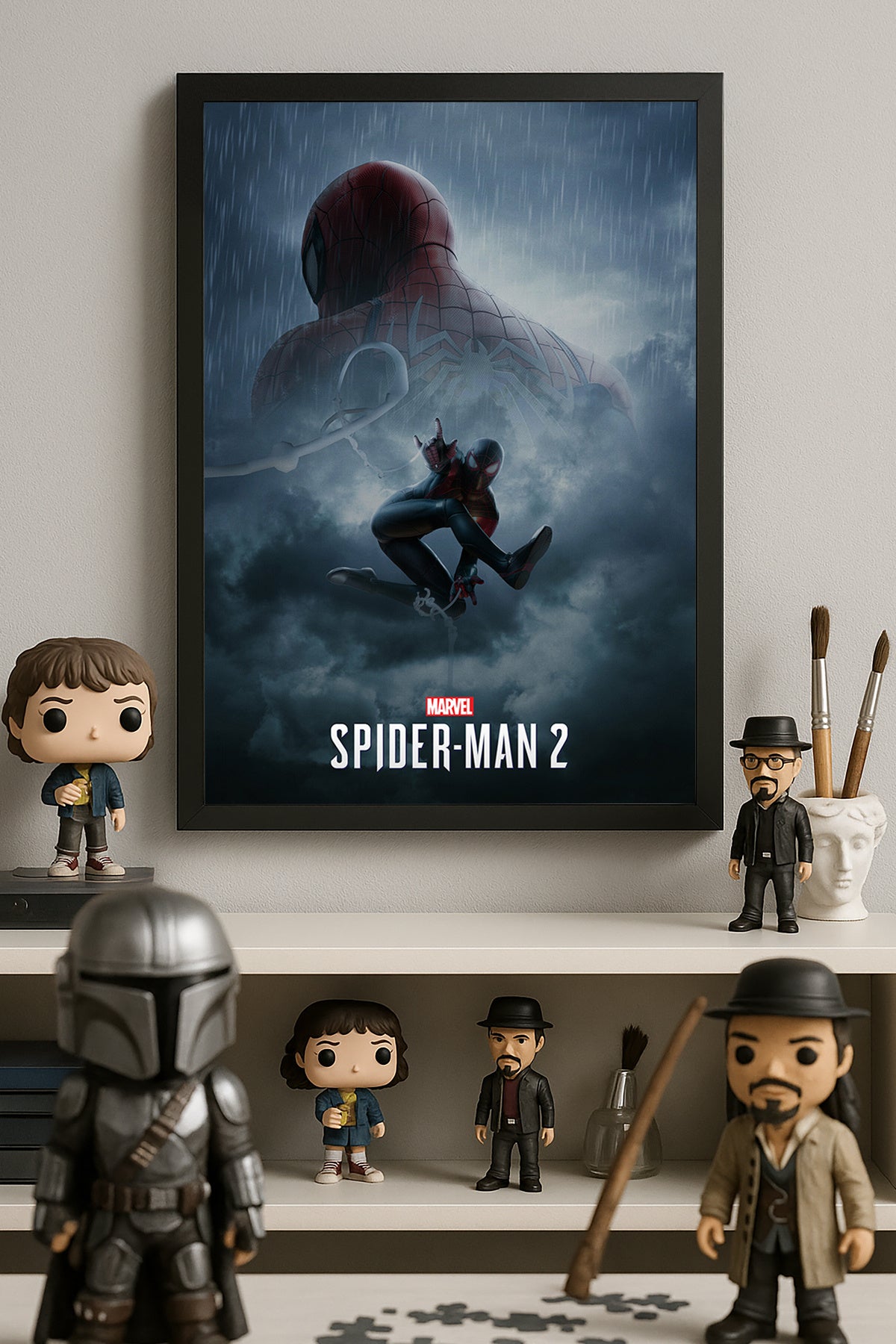 Sisli mavi gökyüzünde atlayan kahraman Spider-Man 2 posteri – 2. görsel