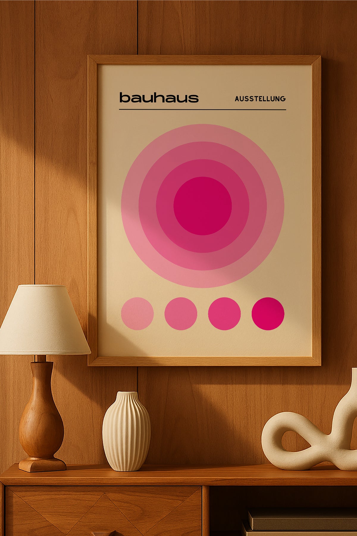 Bauhaus pembe eş merkezli daireler ve noktalar posteri – 2. görsel