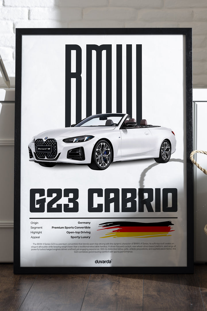 BMW G23 Cabrio beyaz üstü açık araba posteri