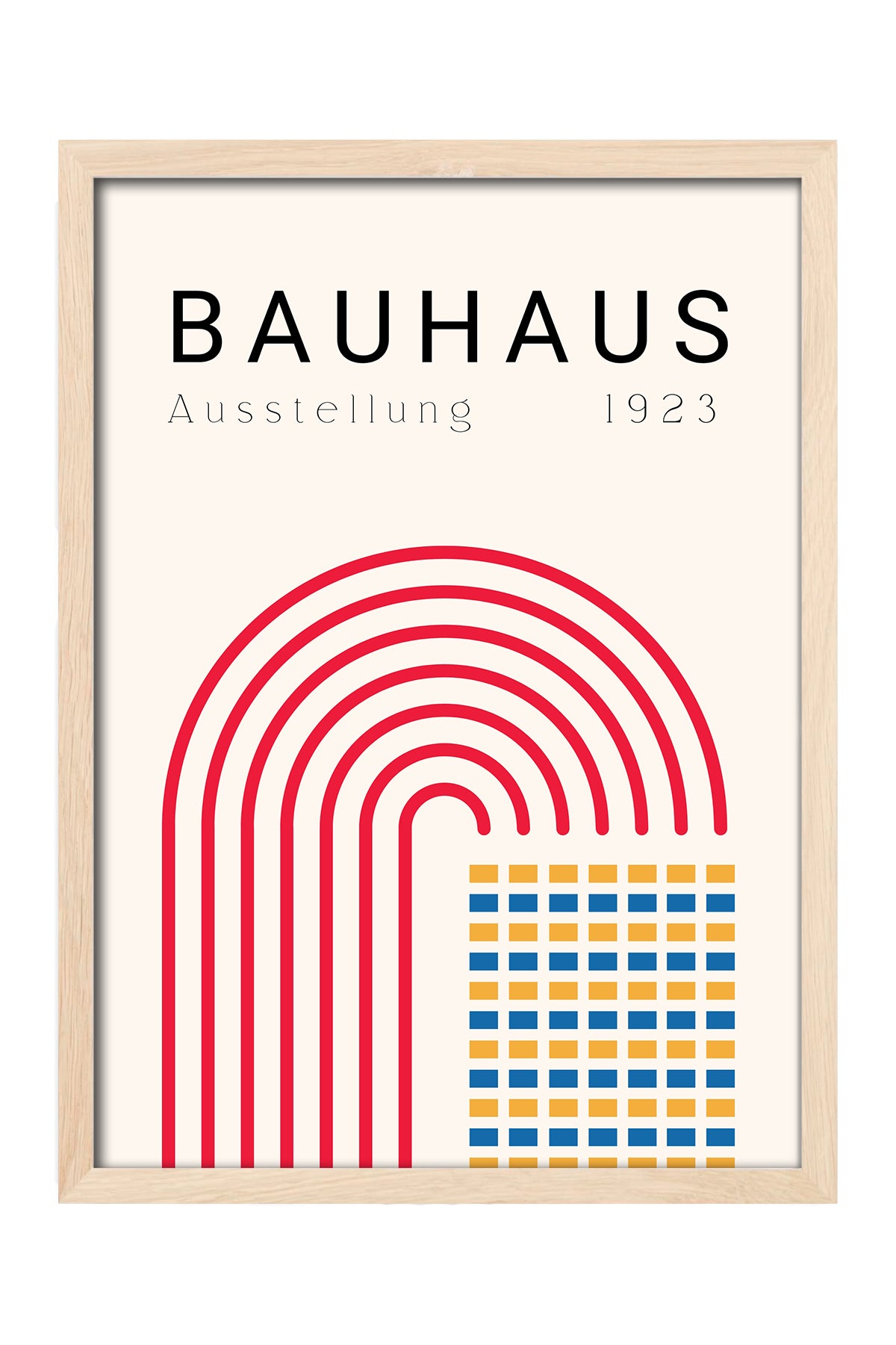 Bauhaus kırmızı kemerler ve renkli kareler sergi posteri – 4. görsel
