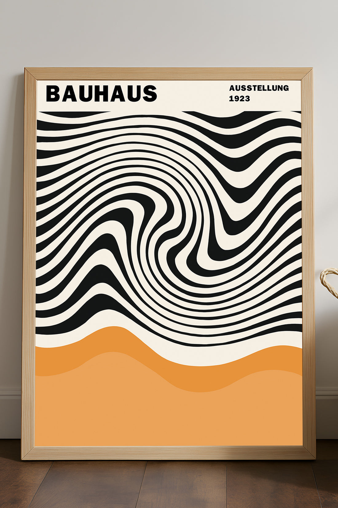 Bauhaus siyah beyaz op art dalga desenli posteri
