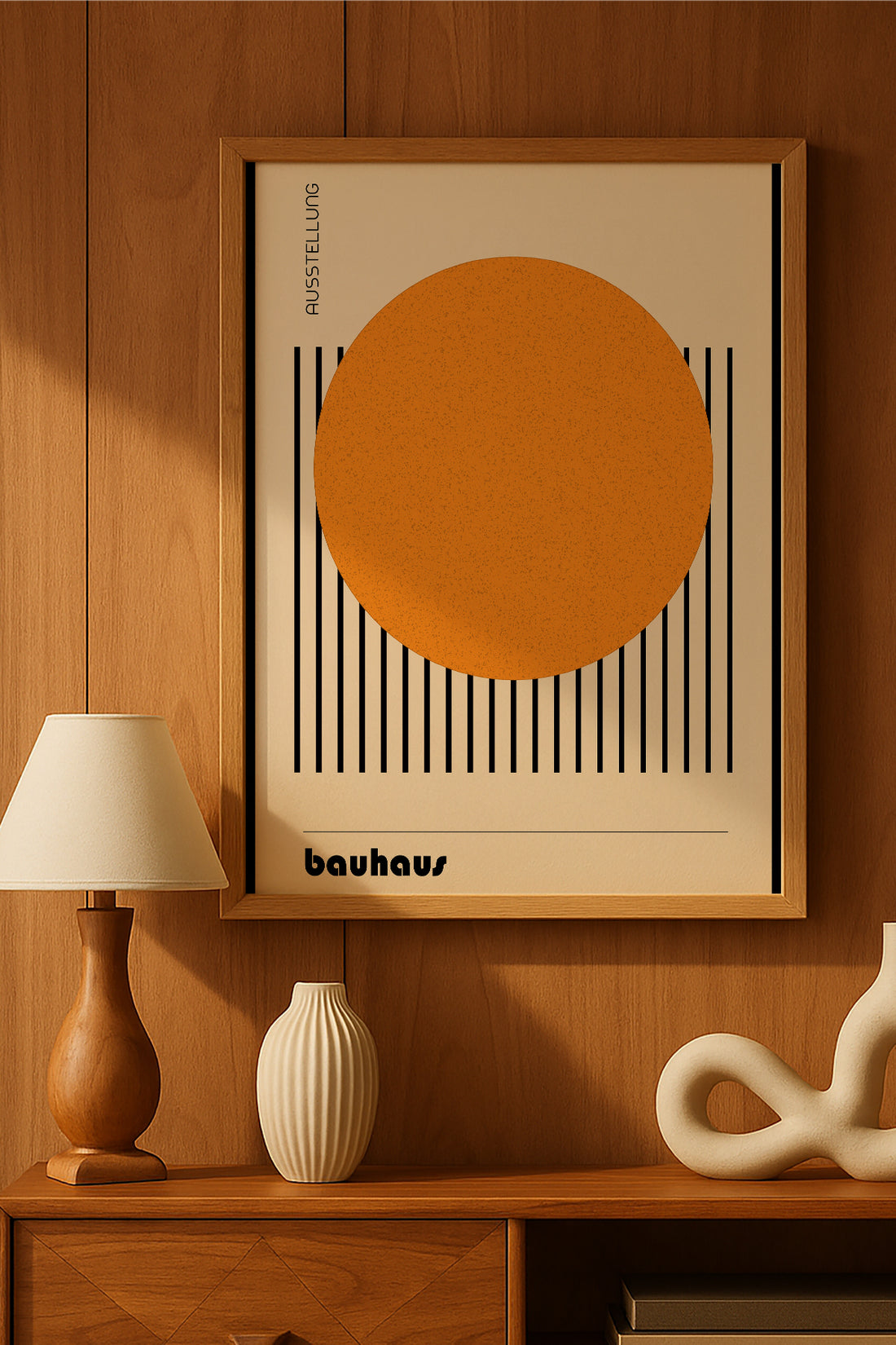 Bauhaus büyük turuncu daire siyah çizgili minimal poster – 2. görsel