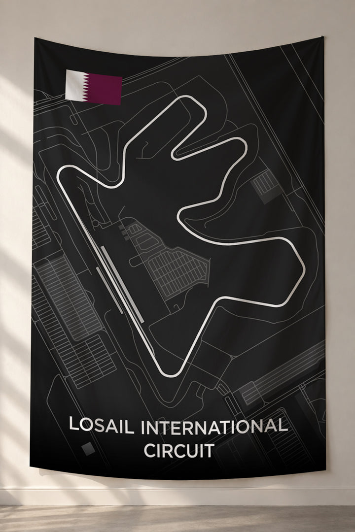 Koyu zeminde Losail International Circuit pist haritası duvar örtüsü