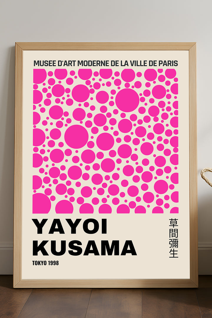 Yayoi Kusama fuşya puantiyeli Paris sergi posteri çerçeveli tablo
