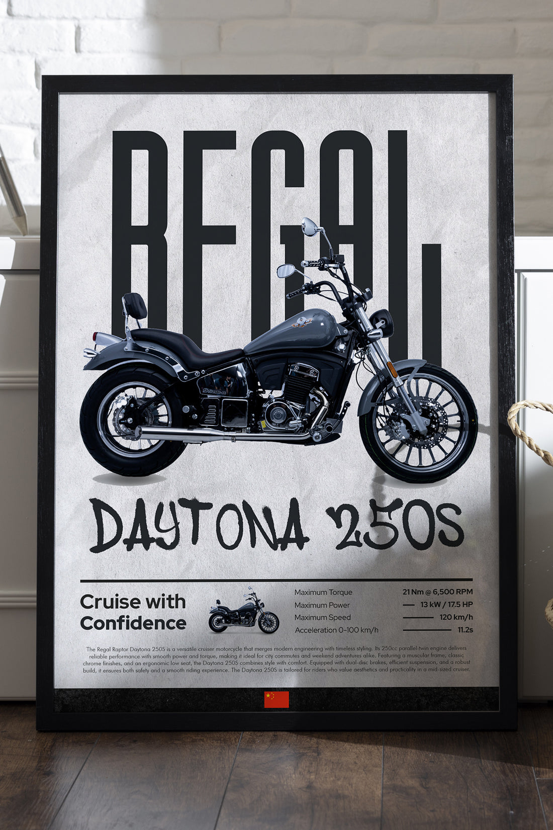 Regal Daytona 250S cruiser motosiklet posteri çerçeveli tablo