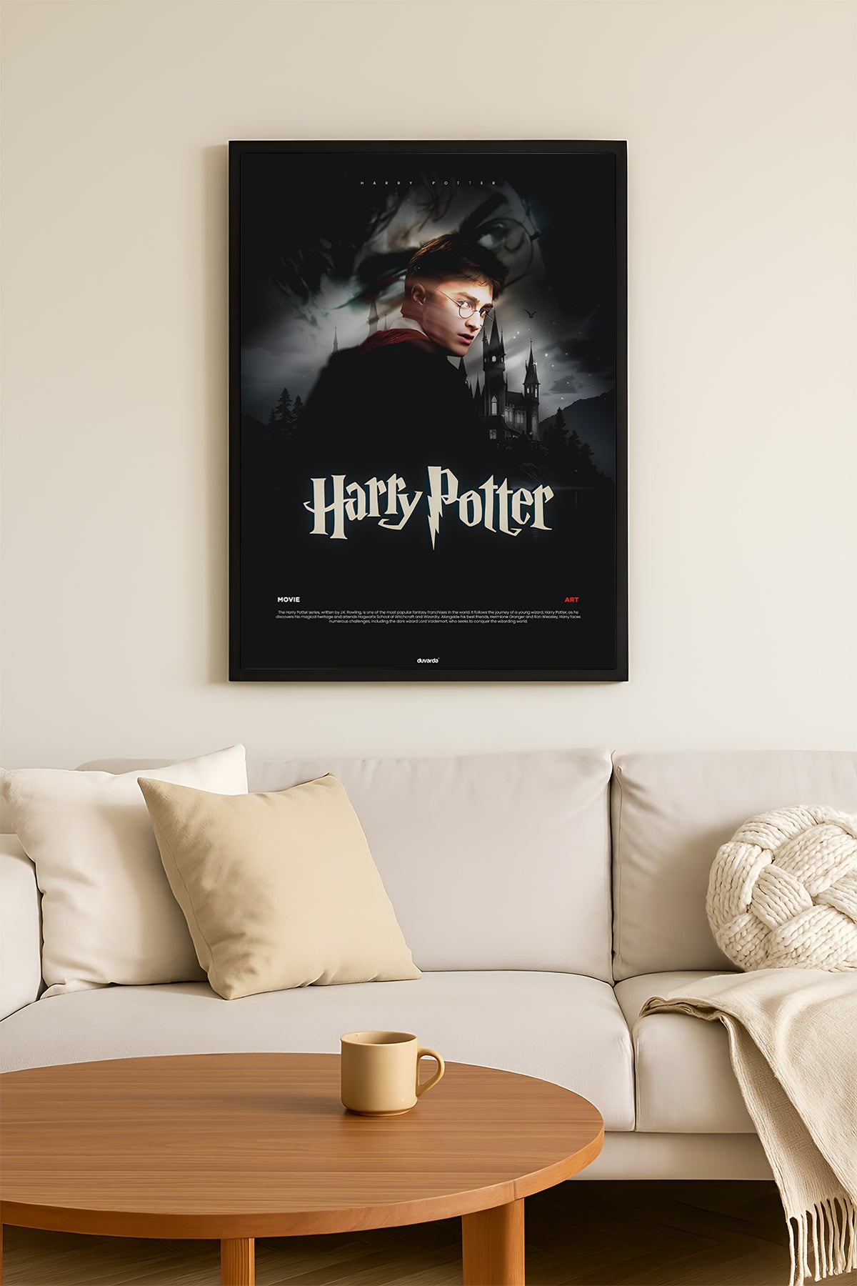 Harry Potter siyah zeminde asa tutan büyücü film posteri çerçeveli tablo – 3. görsel