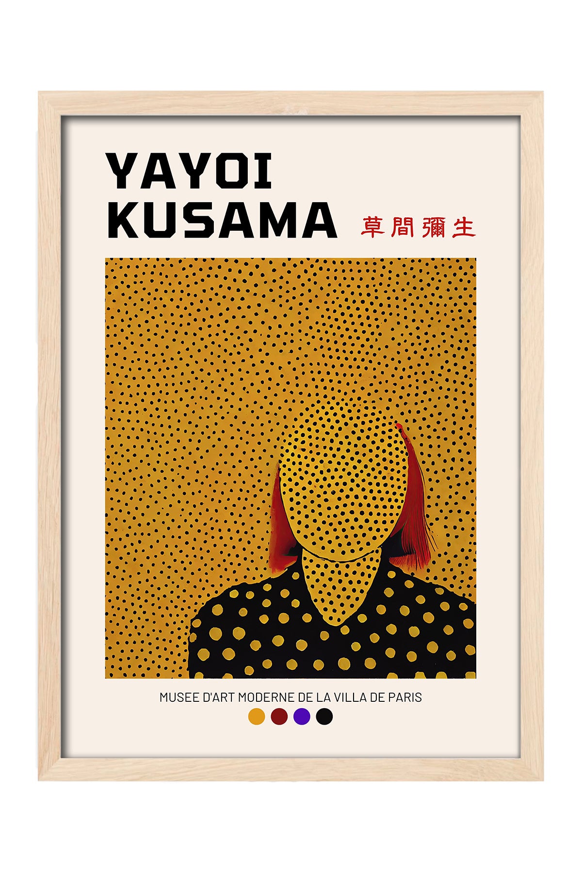 Yayoi Kusama sarı puantiyeli zemin ve figür sergi posteri – 4. görsel