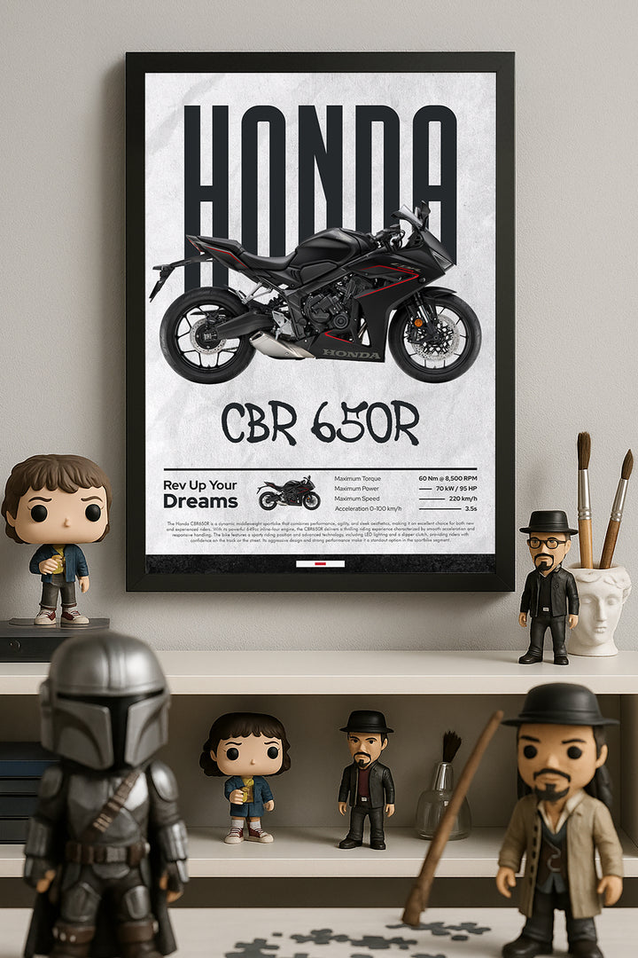 Honda CBR 650R siyah kaportalı motosiklet monokrom poster çerçeveli tablo – 2. görsel