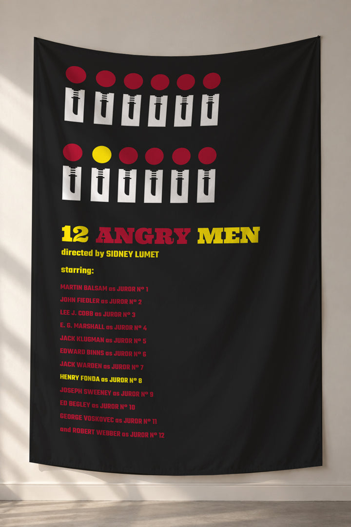 12 Angry Men siyah zemin kırmızı yazılı kumaş duvar örtüsü