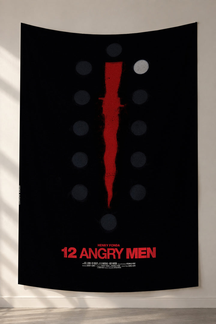 12 Angry Men siyah zemin kırmızı yırtık kumaş duvar örtüsü