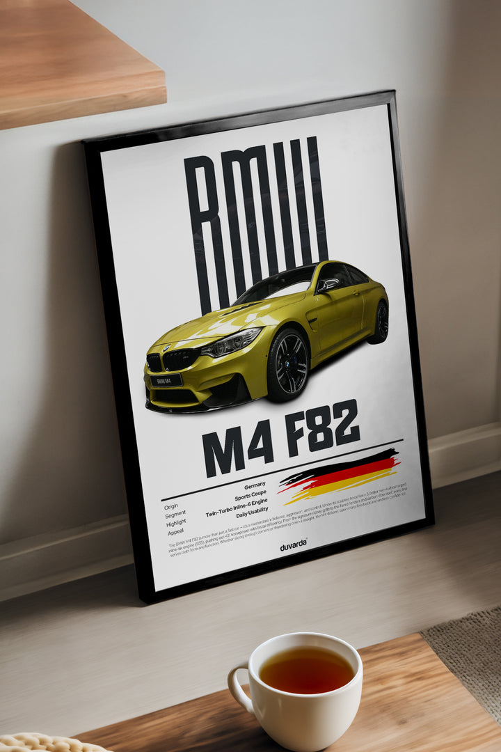 BMW M4 F82 sarı coupe araba posteri – 2. görsel