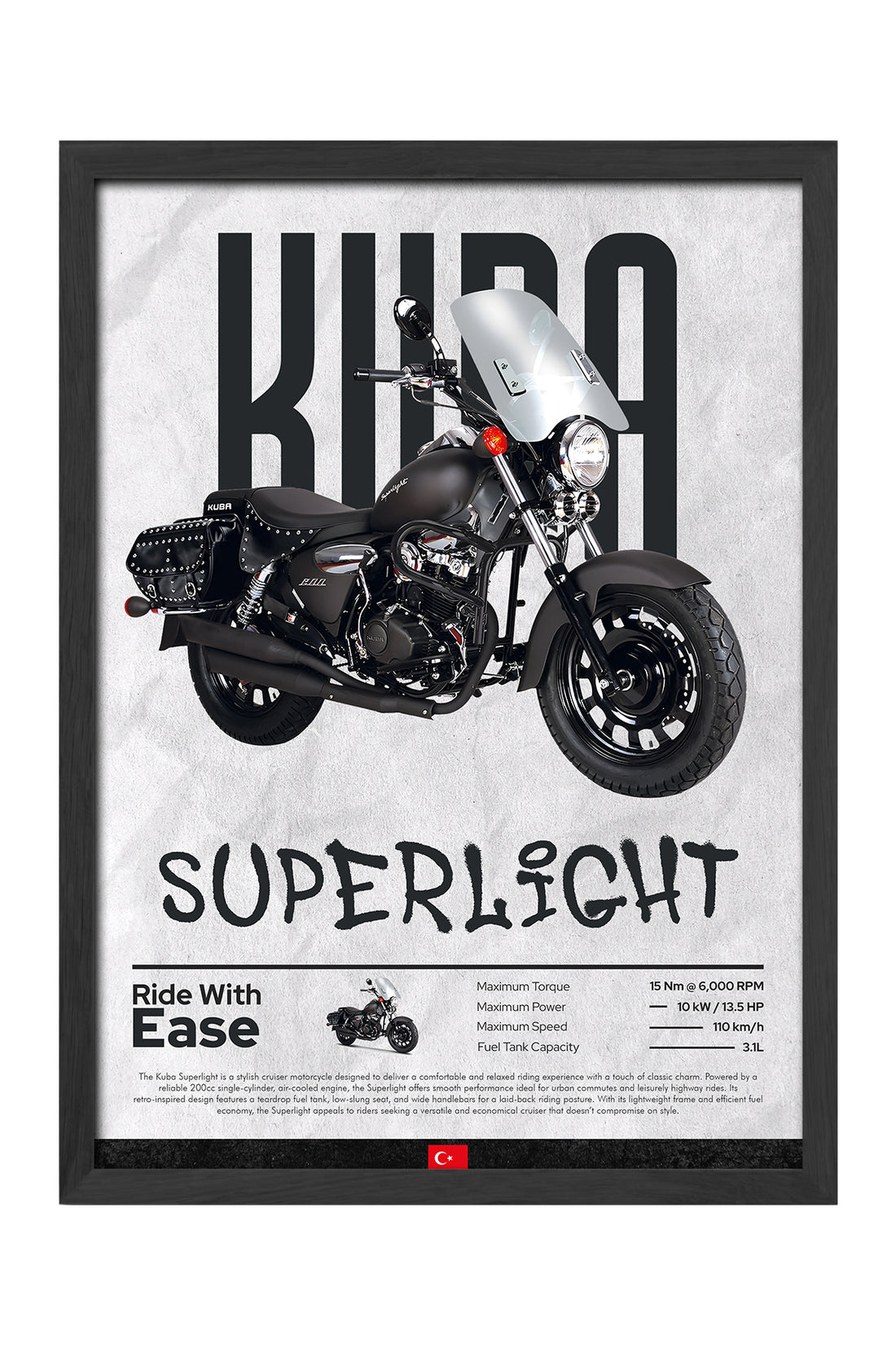 Kuba Superlight siyah cruiser motosiklet posteri çerçeveli tablo – 3. görsel
