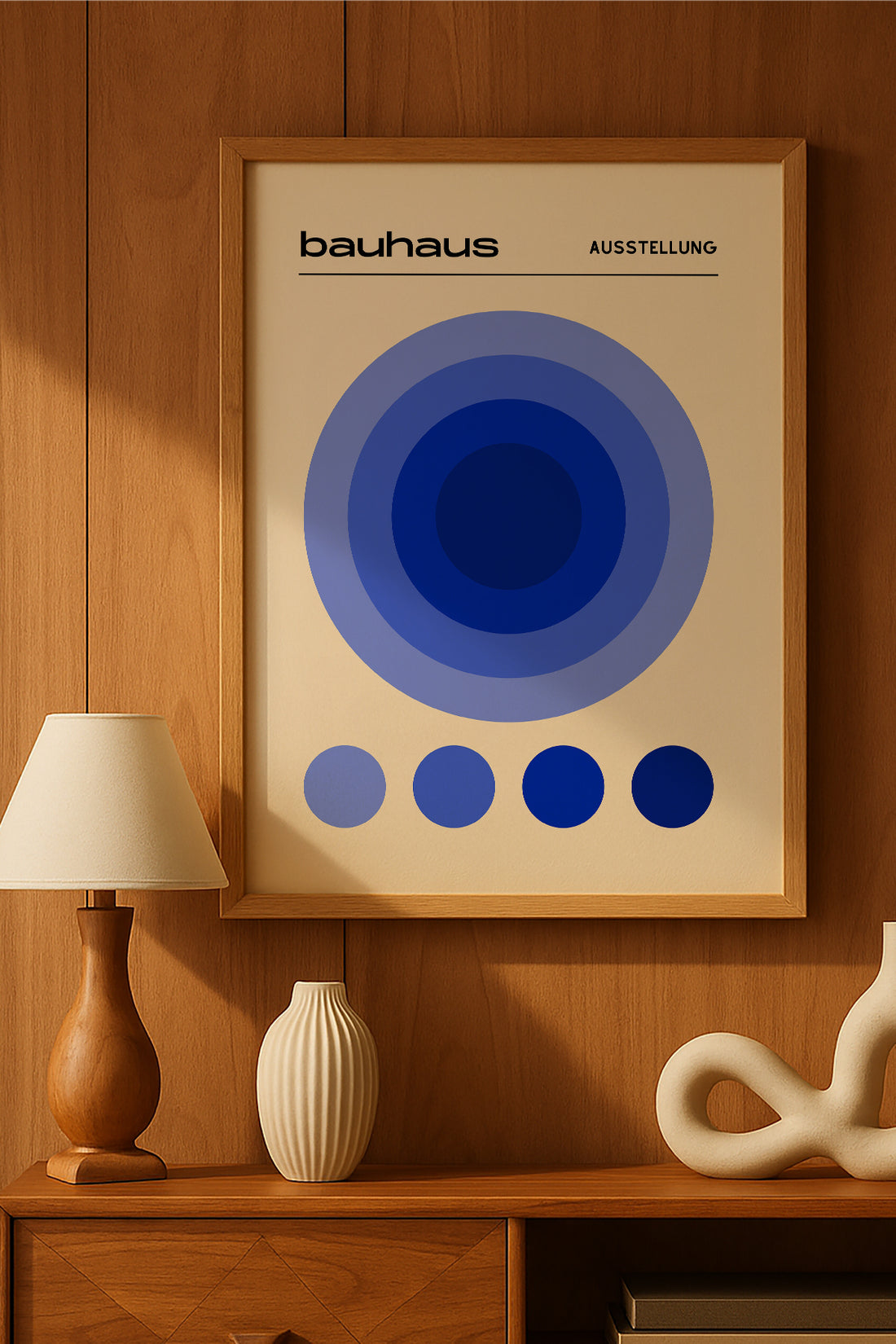 Bauhaus mavi eş merkezli daireler ve noktalar posteri – 2. görsel