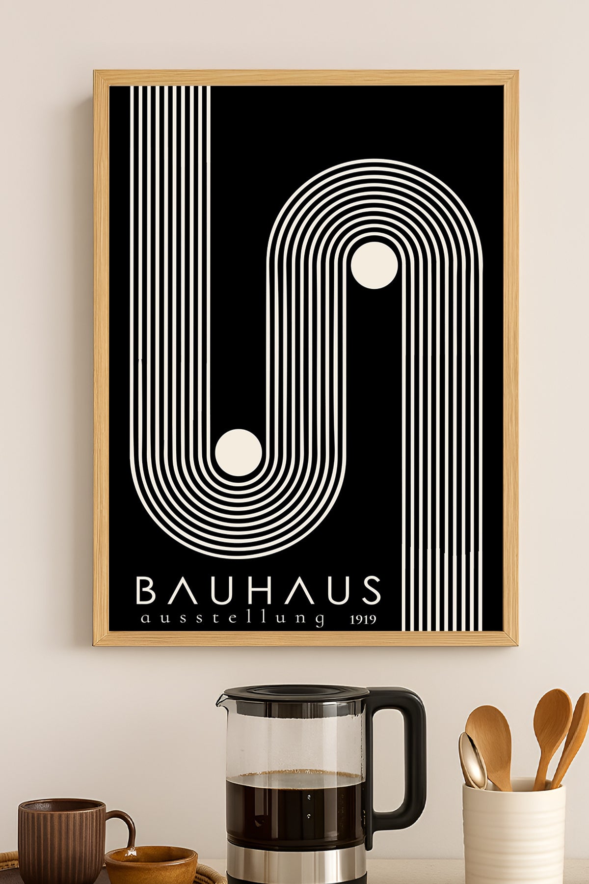 Bauhaus siyah zeminde beyaz kıvrımlı çizgiler posteri – 3. görsel