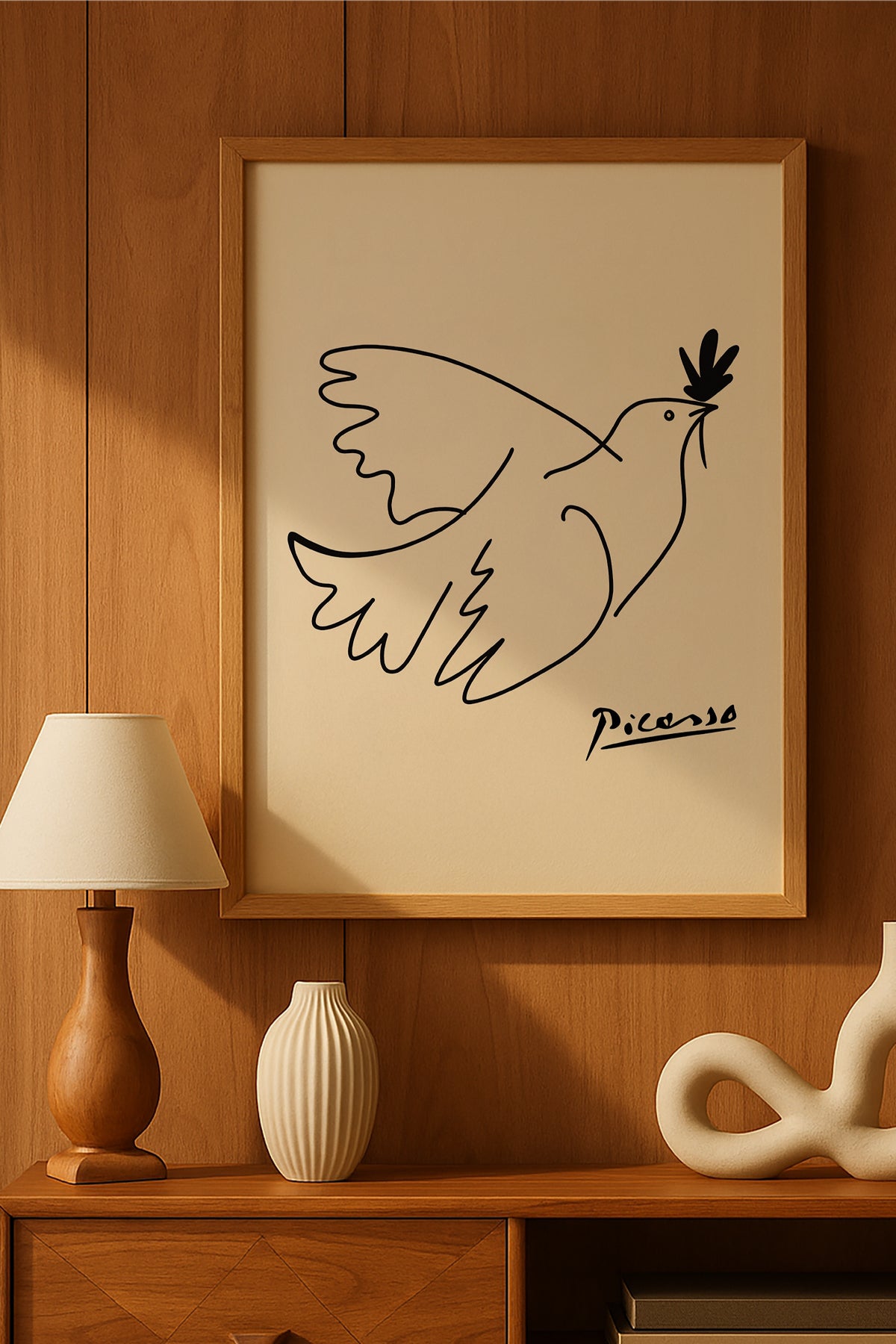 Pablo Picasso barış güvercini tek çizgi minimal sanat posteri – 2. görsel