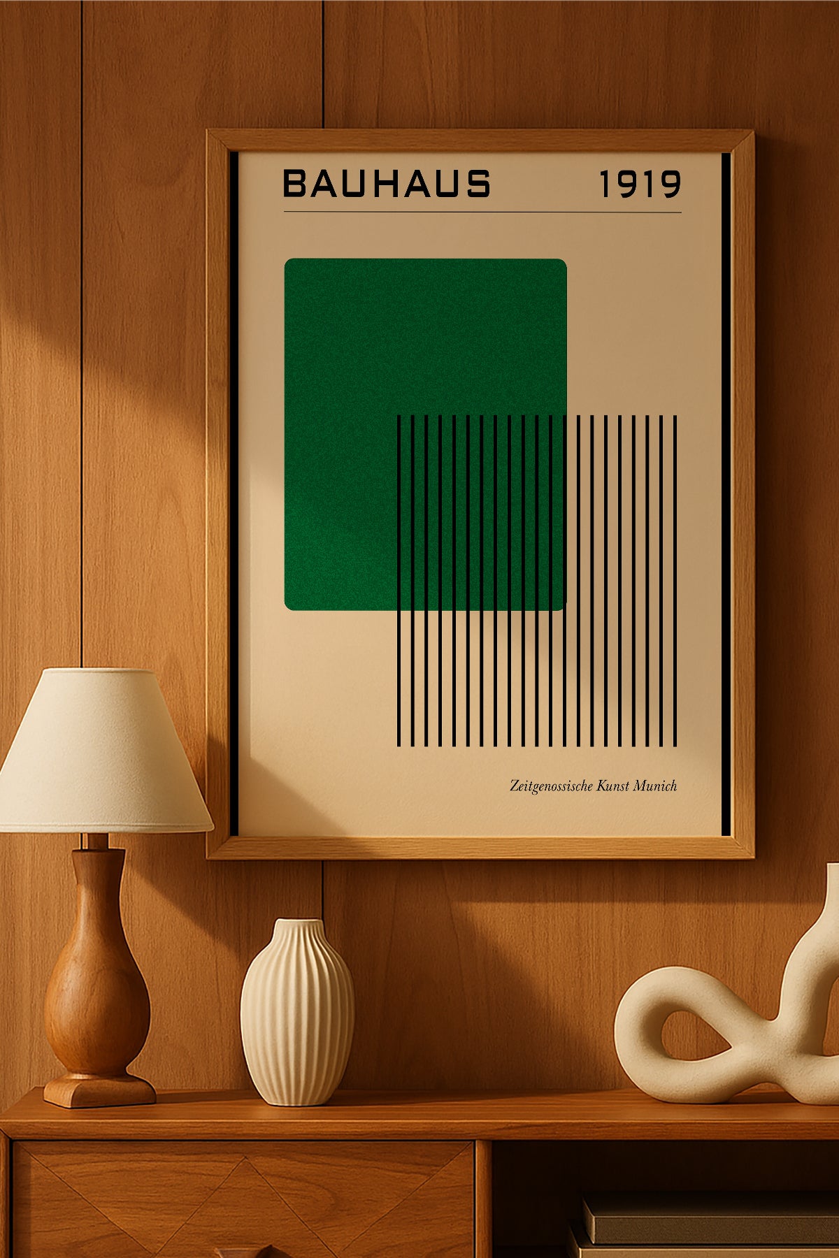 Bauhaus 1919 yeşil kare ve siyah çizgili posteri – 2. görsel