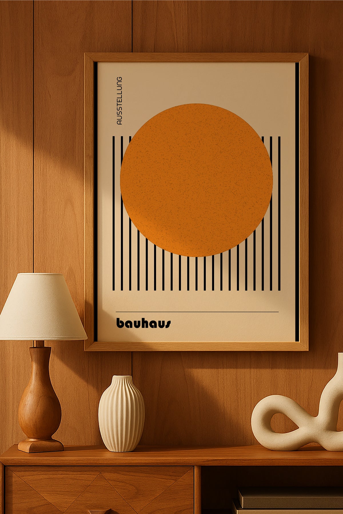 Bauhaus turuncu daire ve siyah çizgili minimal posteri – 2. görsel