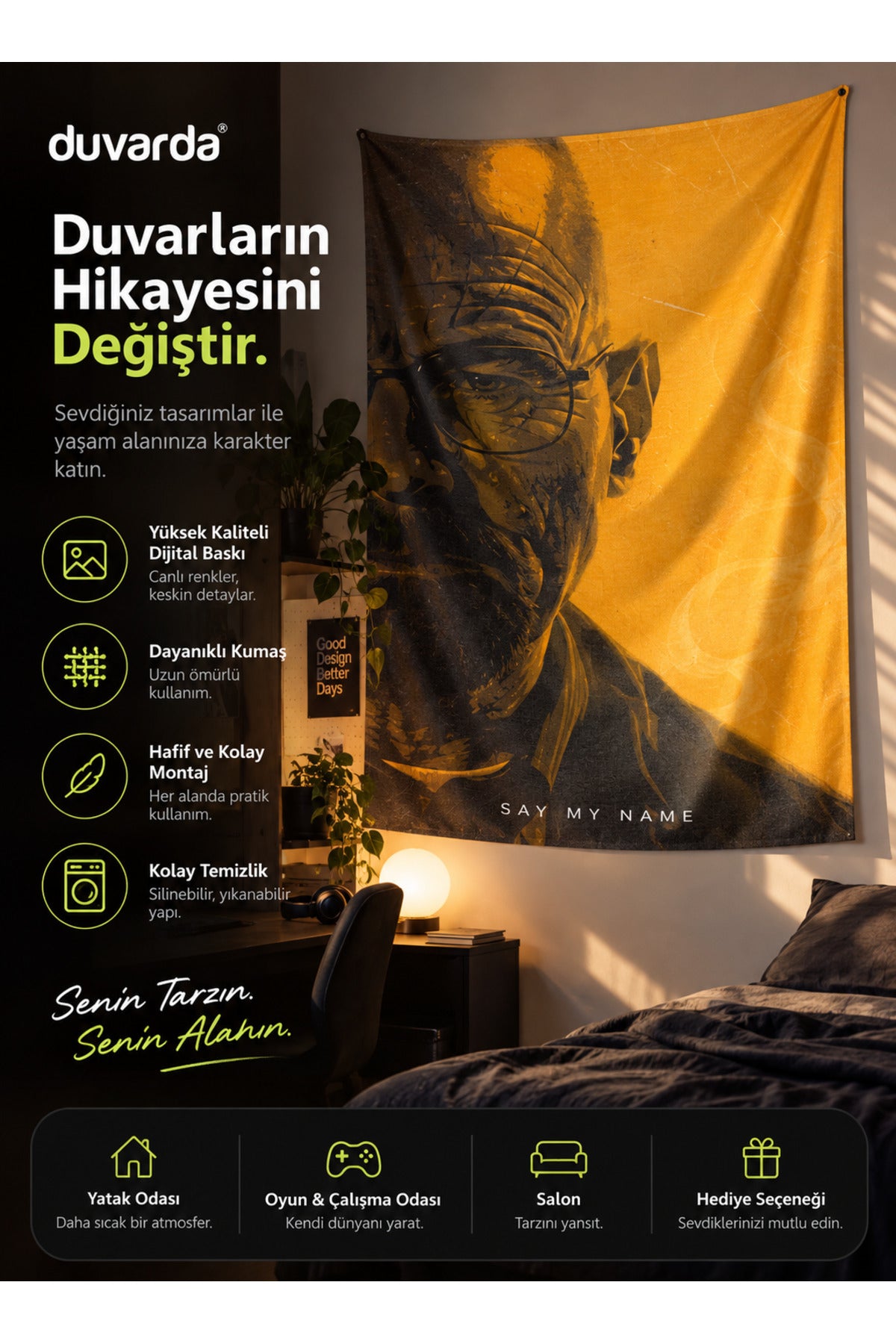 Kırmızı zeminde Noel şapkalı palyaço figürlü Terrifier 3 duvar örtüsü – 4. görsel