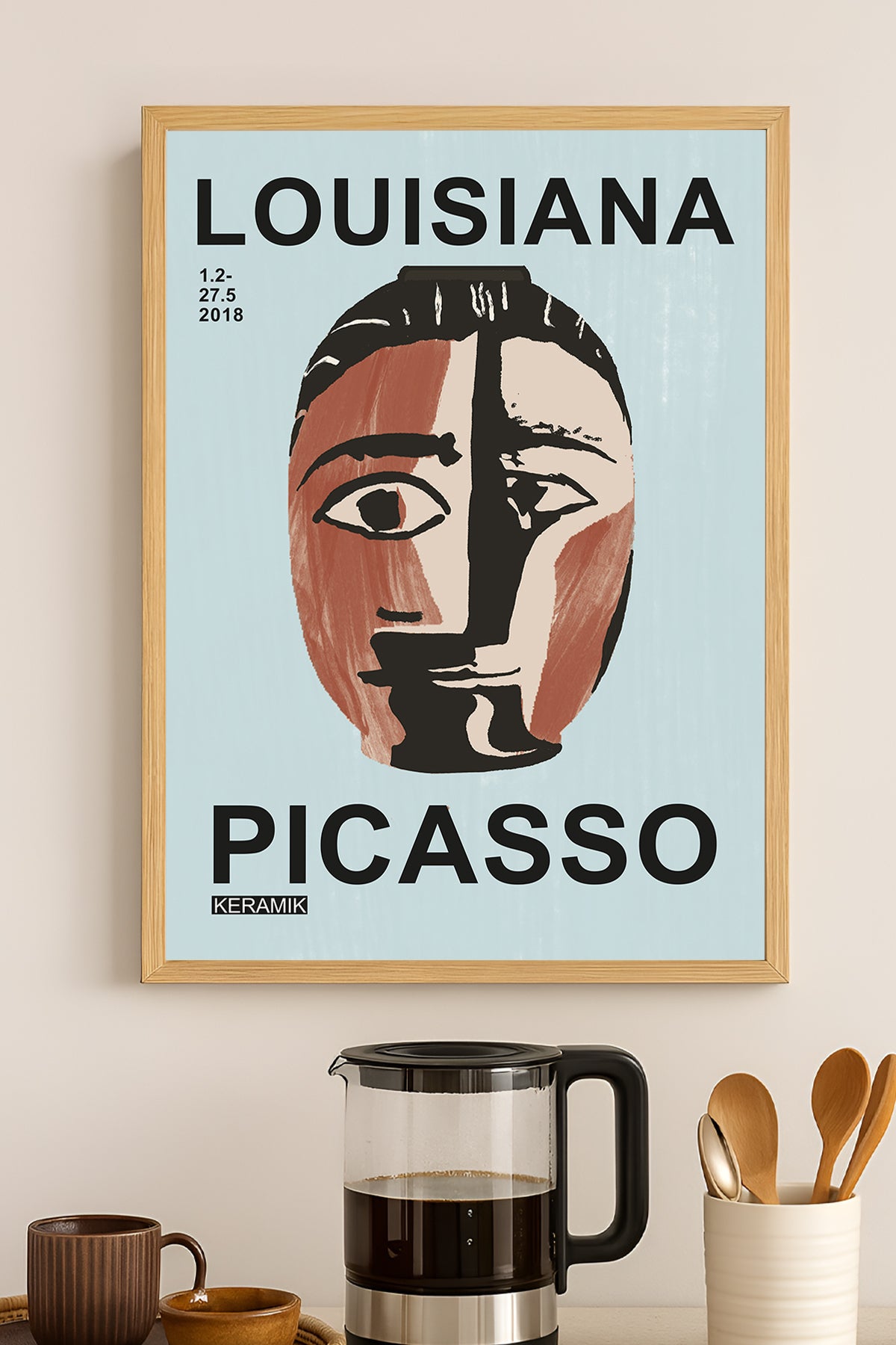 Pablo Picasso Louisiana kübist yüz mavi zeminli sergi posteri – 3. görsel