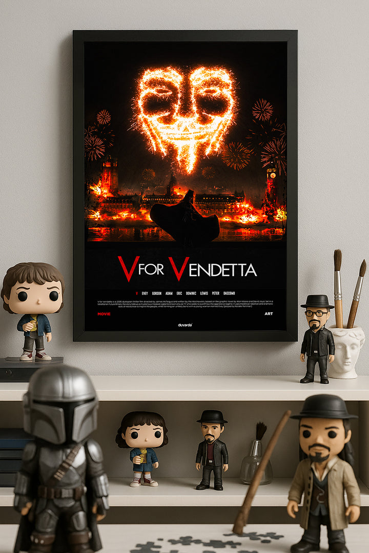 V for Vendetta havai fişekten maske ve şehir manzaralı film posteri – 2. görsel