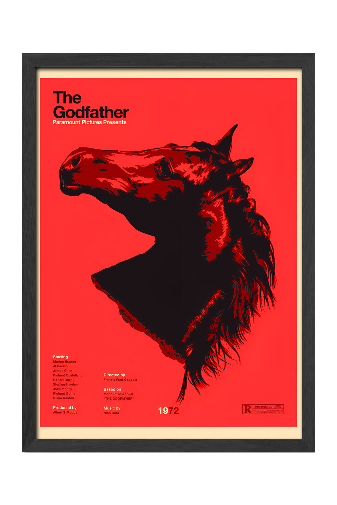 The Godfather kırmızı zemin siyah at başı grafik film posteri – 4. görsel