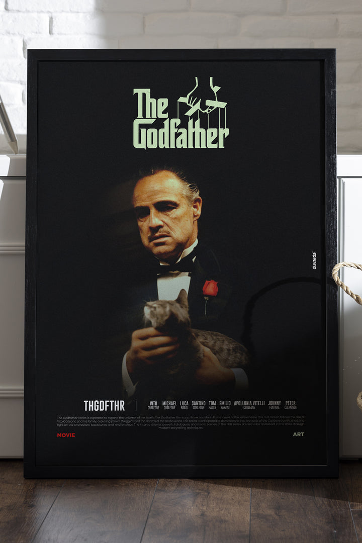 The Godfather kucağında kedi ile Don Corleone film posteri