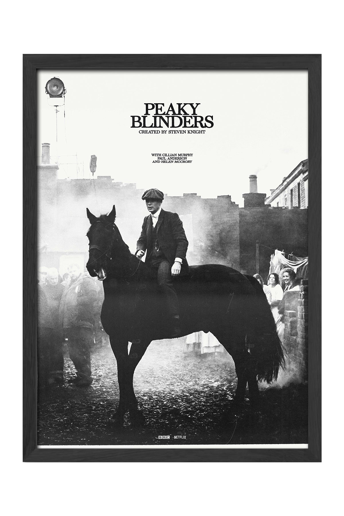Peaky Blinders siyah beyaz atlı kasketli adam dizi posteri – 5. görsel
