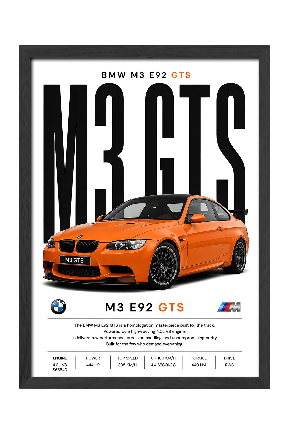 BMW M3 GTS turuncu E92 araba posteri – 3. görsel