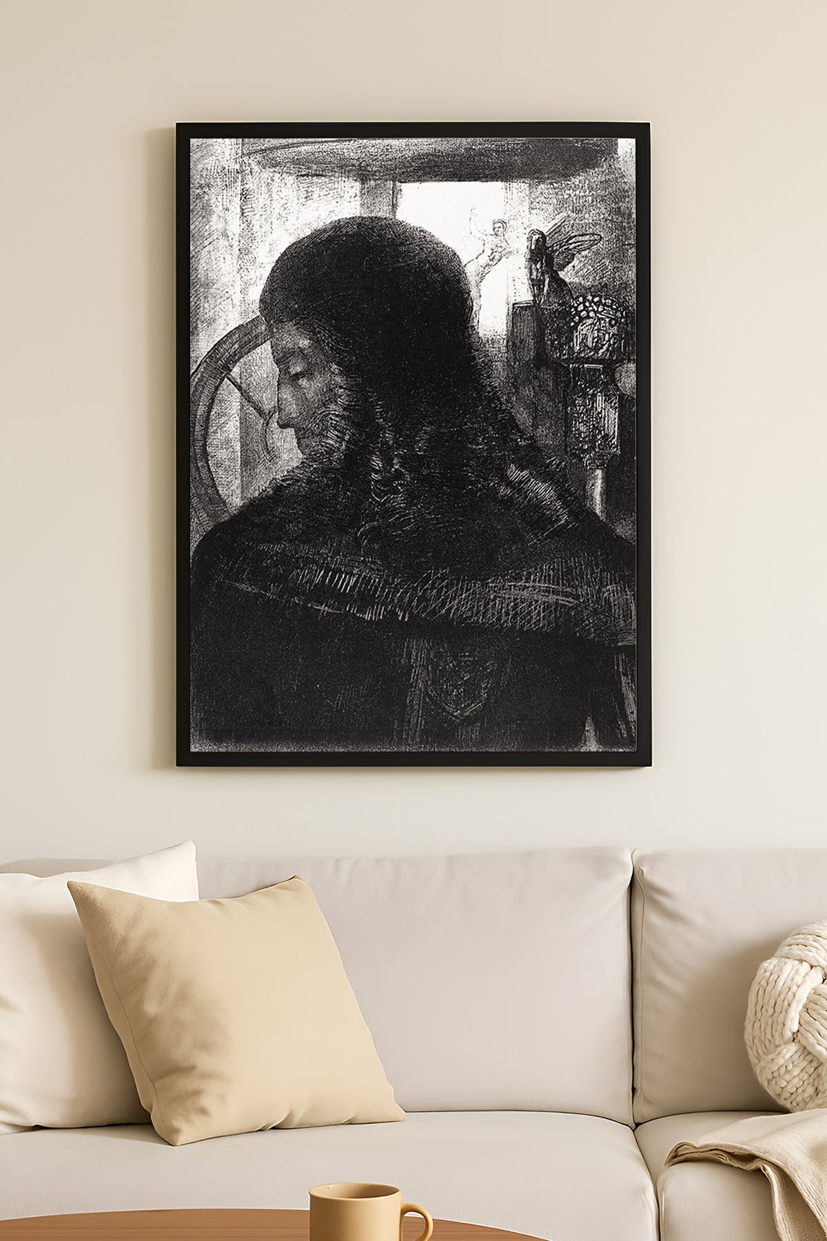 Siyah beyaz gravür dokulu figür Shadow Gaze soyut poster – 3. görsel