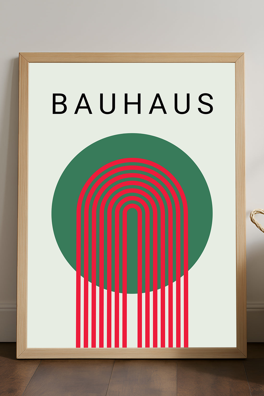 Bauhaus yeşil daire ve kırmızı kemerli posteri