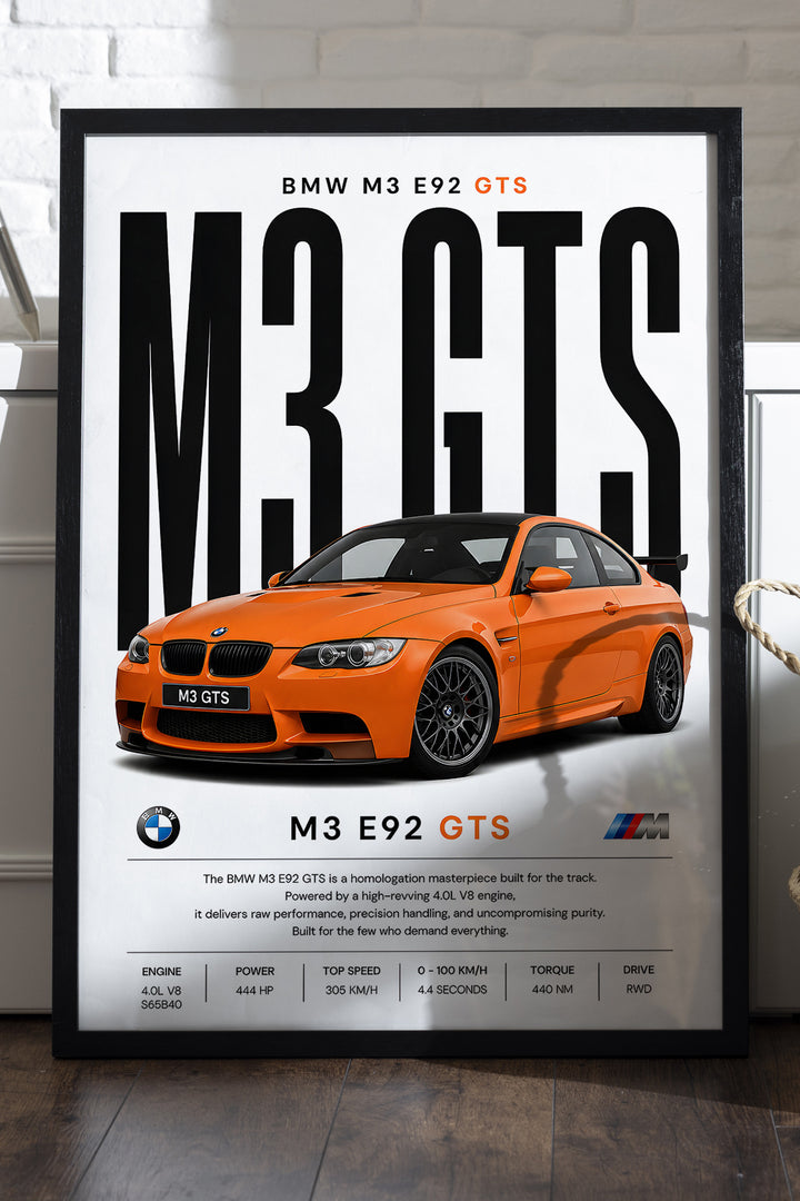BMW M3 GTS turuncu E92 araba posteri