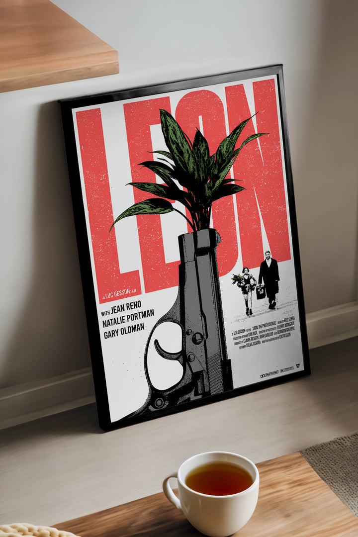 Leon kırmızı dev harfli saksı bitkisi film posteri çerçeveli tablo – 2. görsel