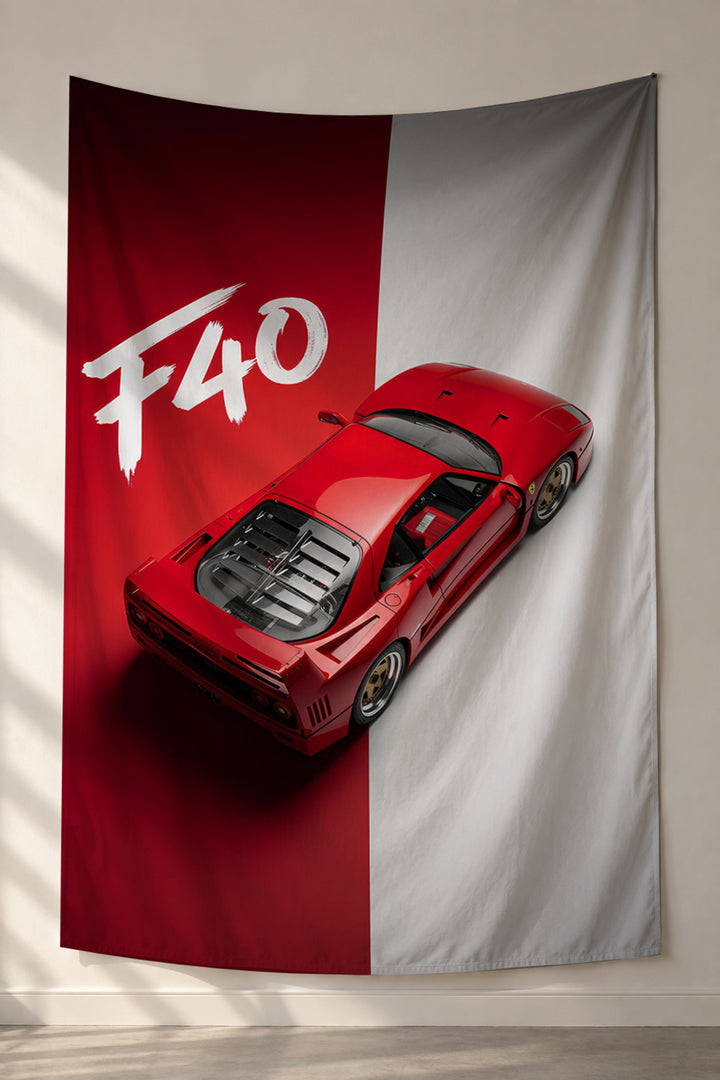 Ferrari F40 kırmızı beyaz zemin üstten kumaş duvar örtüsü