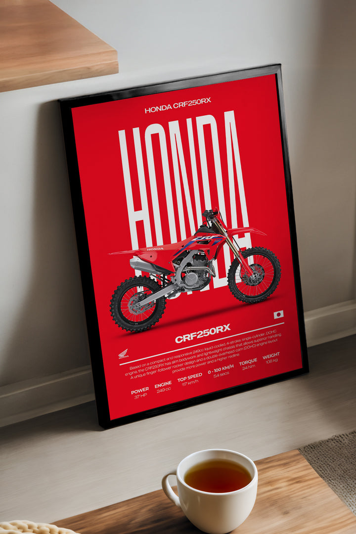 Honda CRF 250 RX kırmızı zeminli kros motosiklet poster çerçeveli tablo – 2. görsel