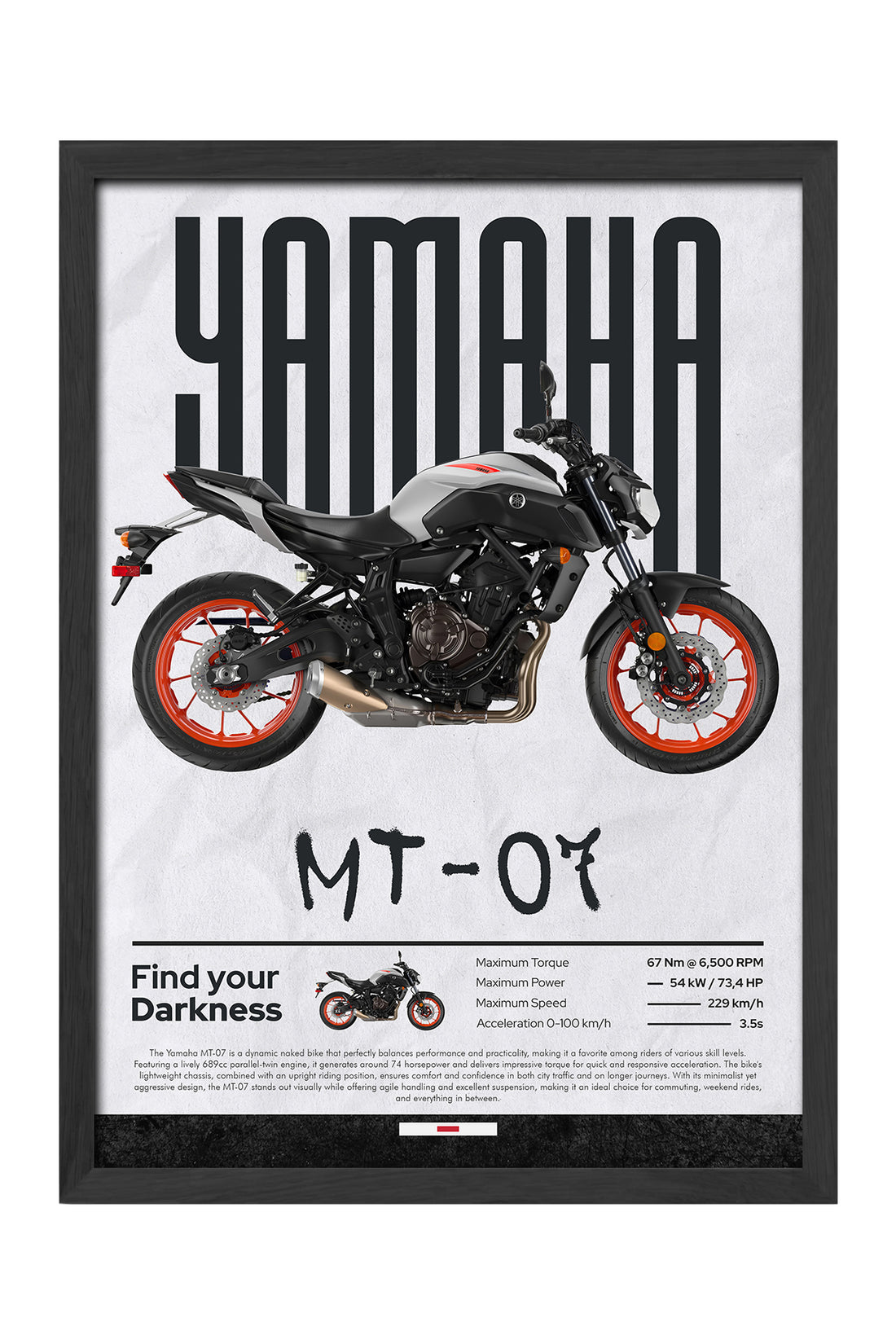 Yamaha MT-07 turuncu jantlı gri motosiklet posteri – 4. görsel