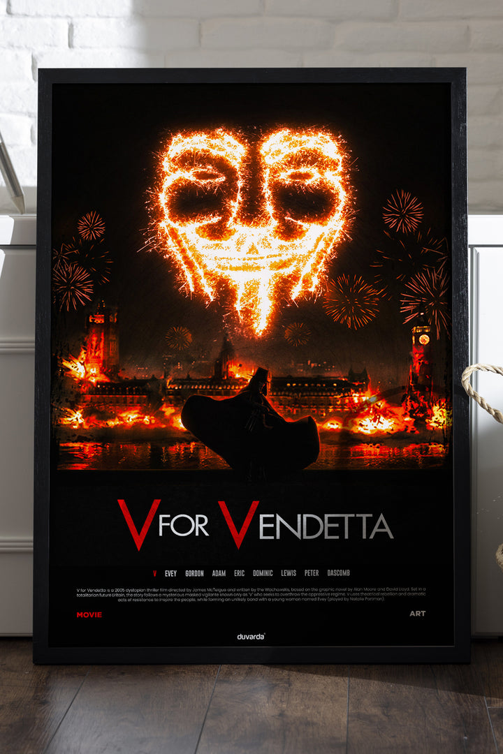 V for Vendetta havai fişekten maske ve şehir manzaralı film posteri