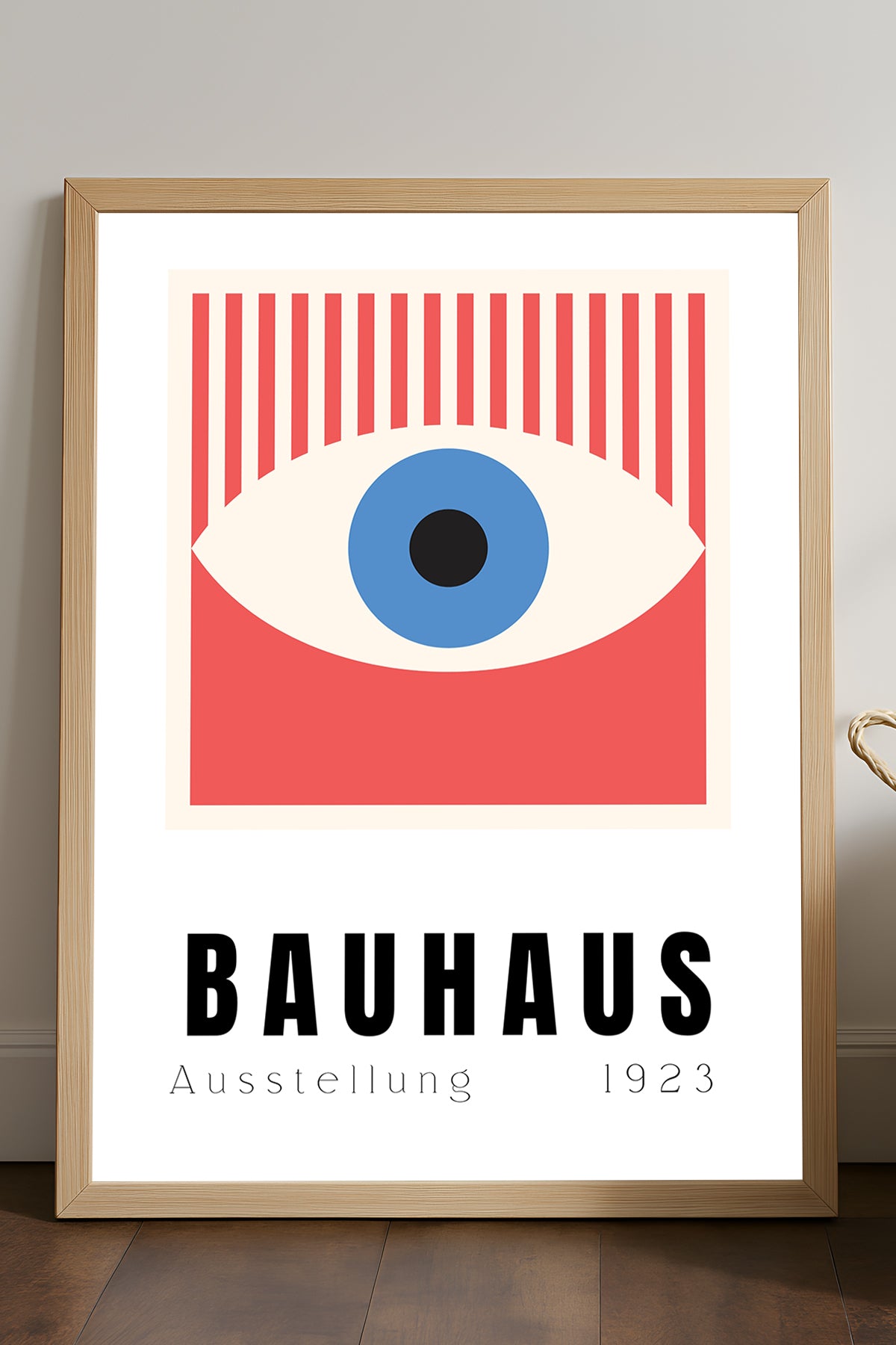 Bauhaus kırmızı çizgili mavi göz sergi posteri