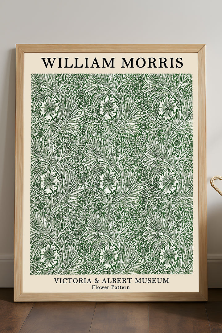 William Morris yeşil yaprak desenli sergi posteri çerçeveli tablo