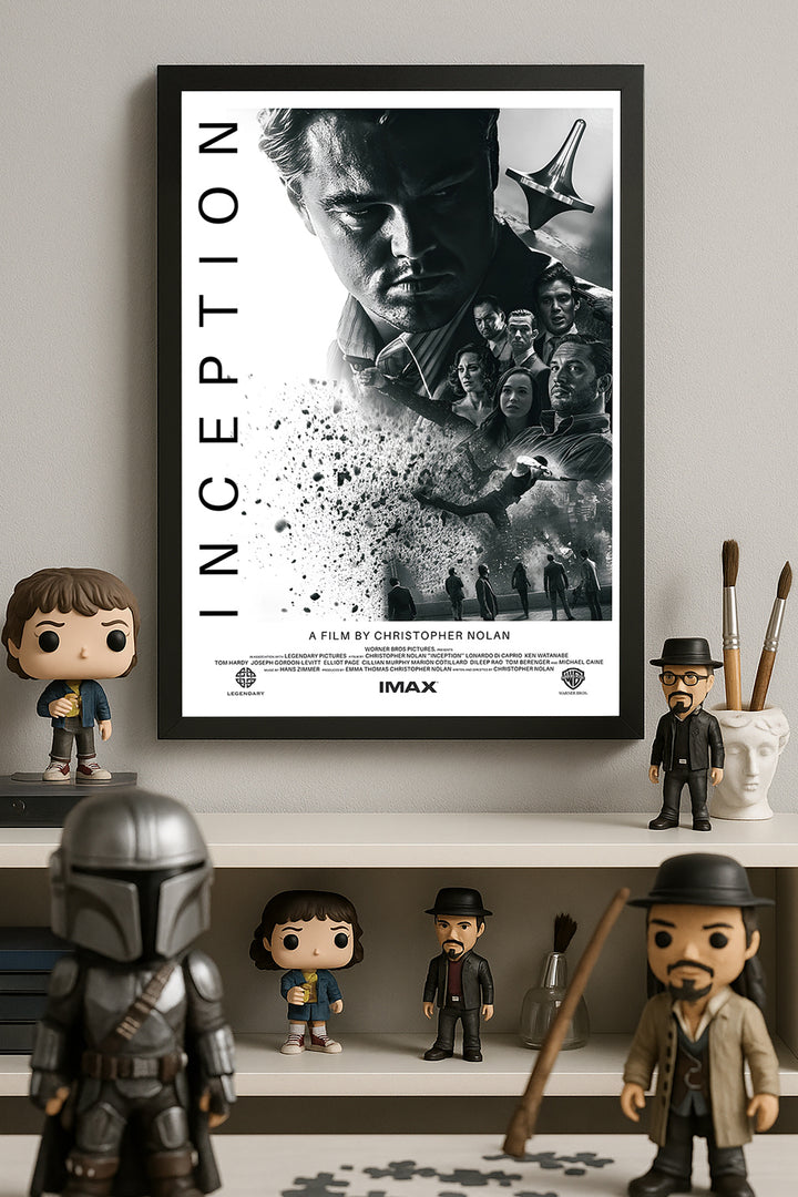 Inception dağılan yüz siyah beyaz dikey yazılı film posteri çerçeveli tablo – 2. görsel