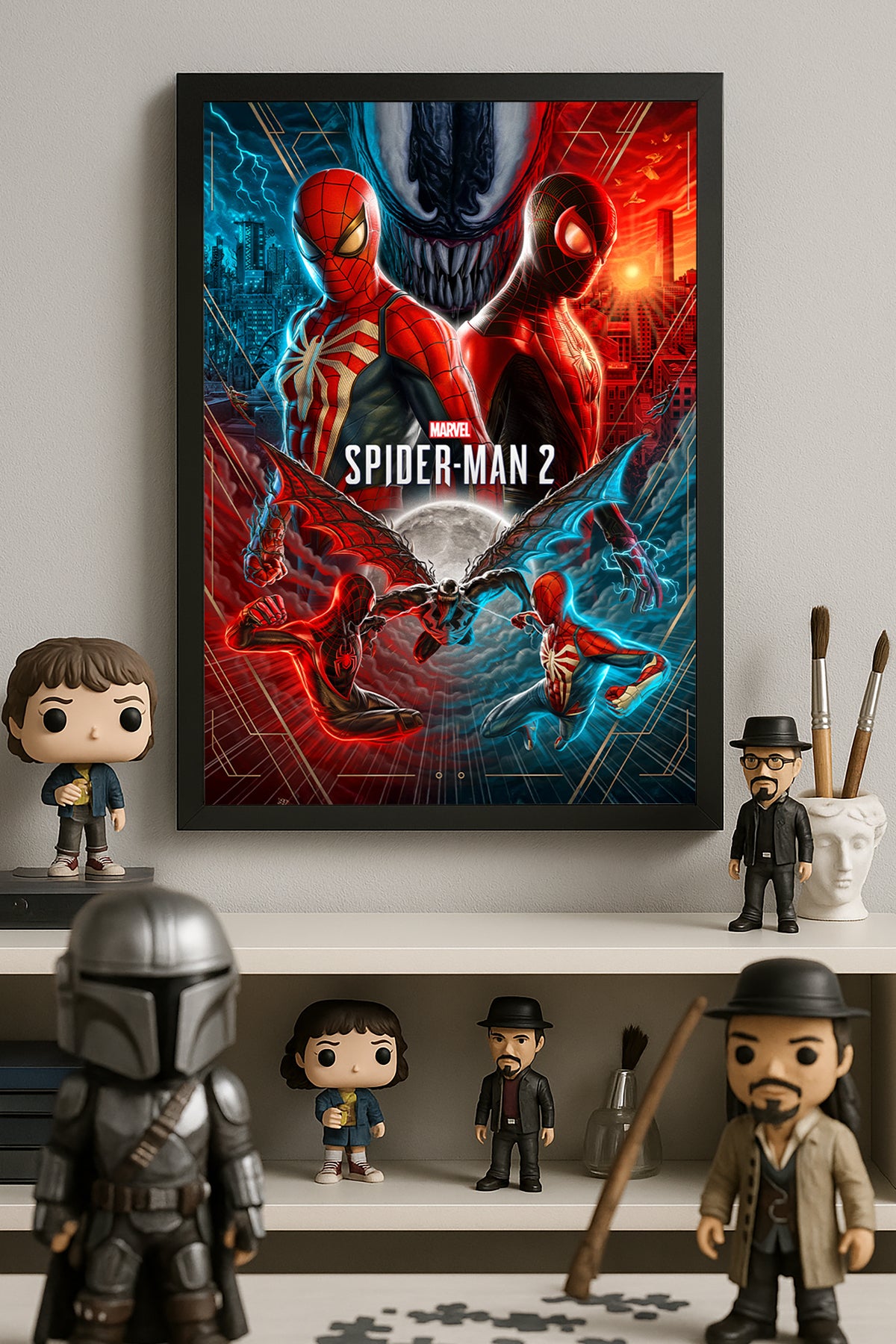 Kırmızı mavi bölünmüş iki Örümcek Adam Spider-Man 2 oyun posteri – 2. görsel