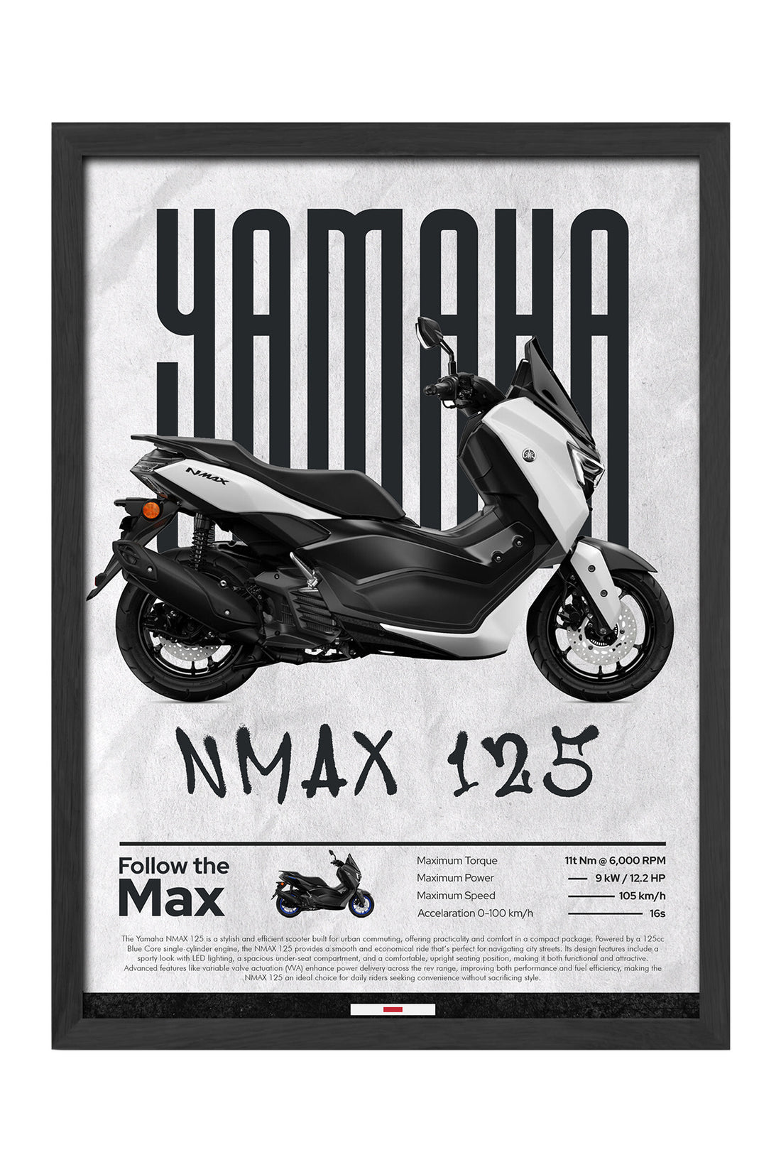 Yamaha NMAX 125 beyaz siyah scooter tipografik motosiklet posteri – 3. görsel