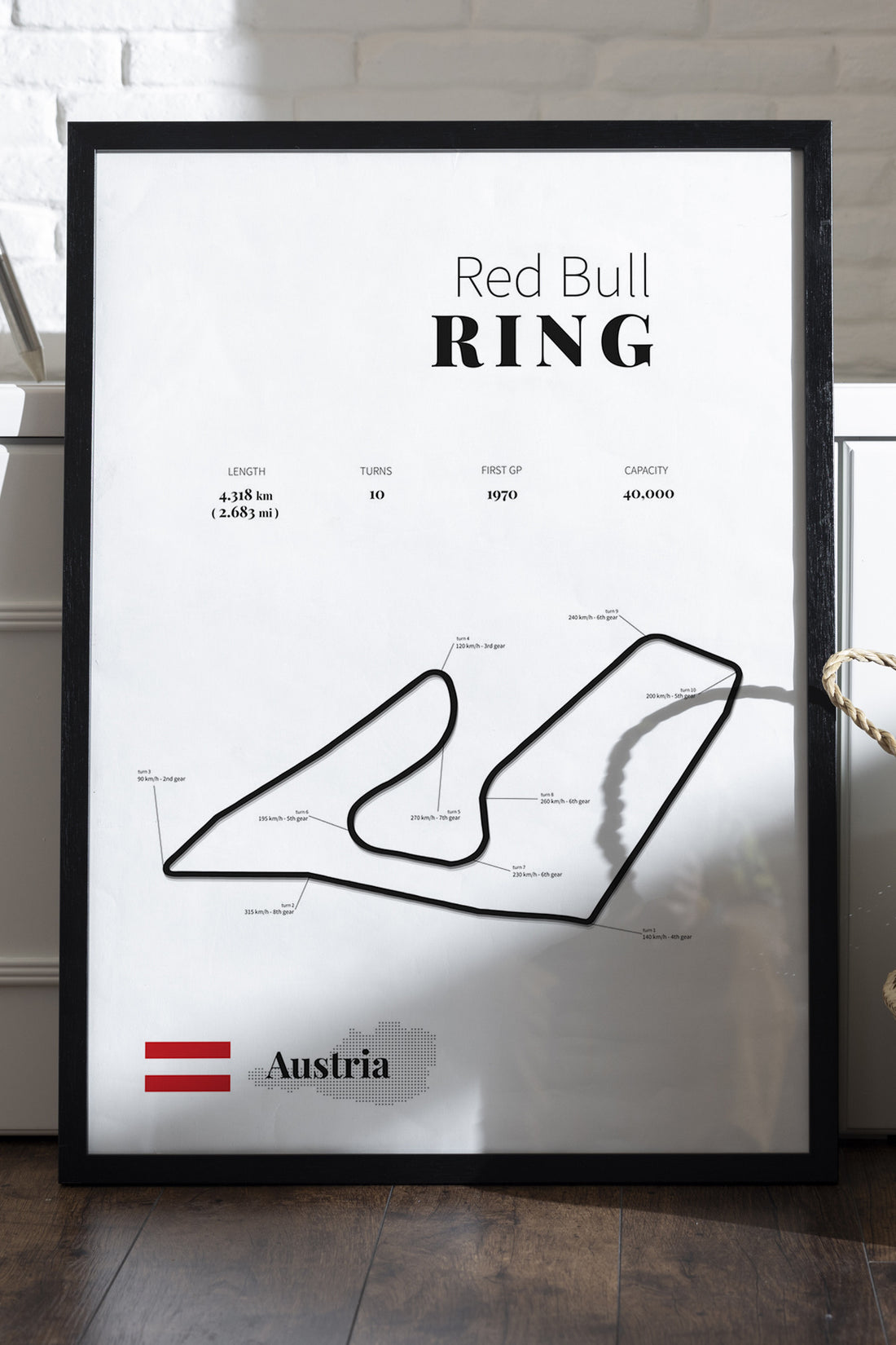 Red Bull Ring pist haritası minimal Formula 1 posteri
