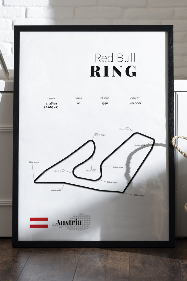 Red Bull Ring pist haritası minimal Formula 1 posteri