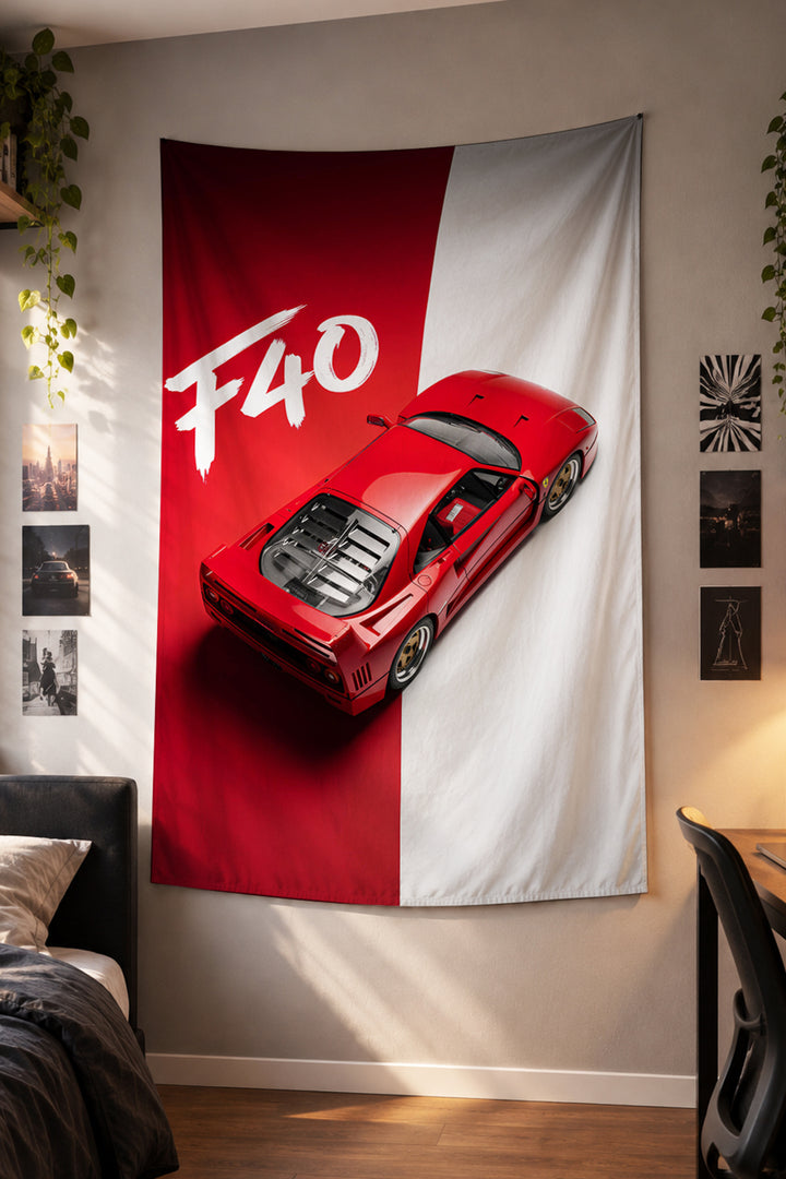 Ferrari F40 kırmızı beyaz zemin üstten kumaş duvar örtüsü – 2. görsel