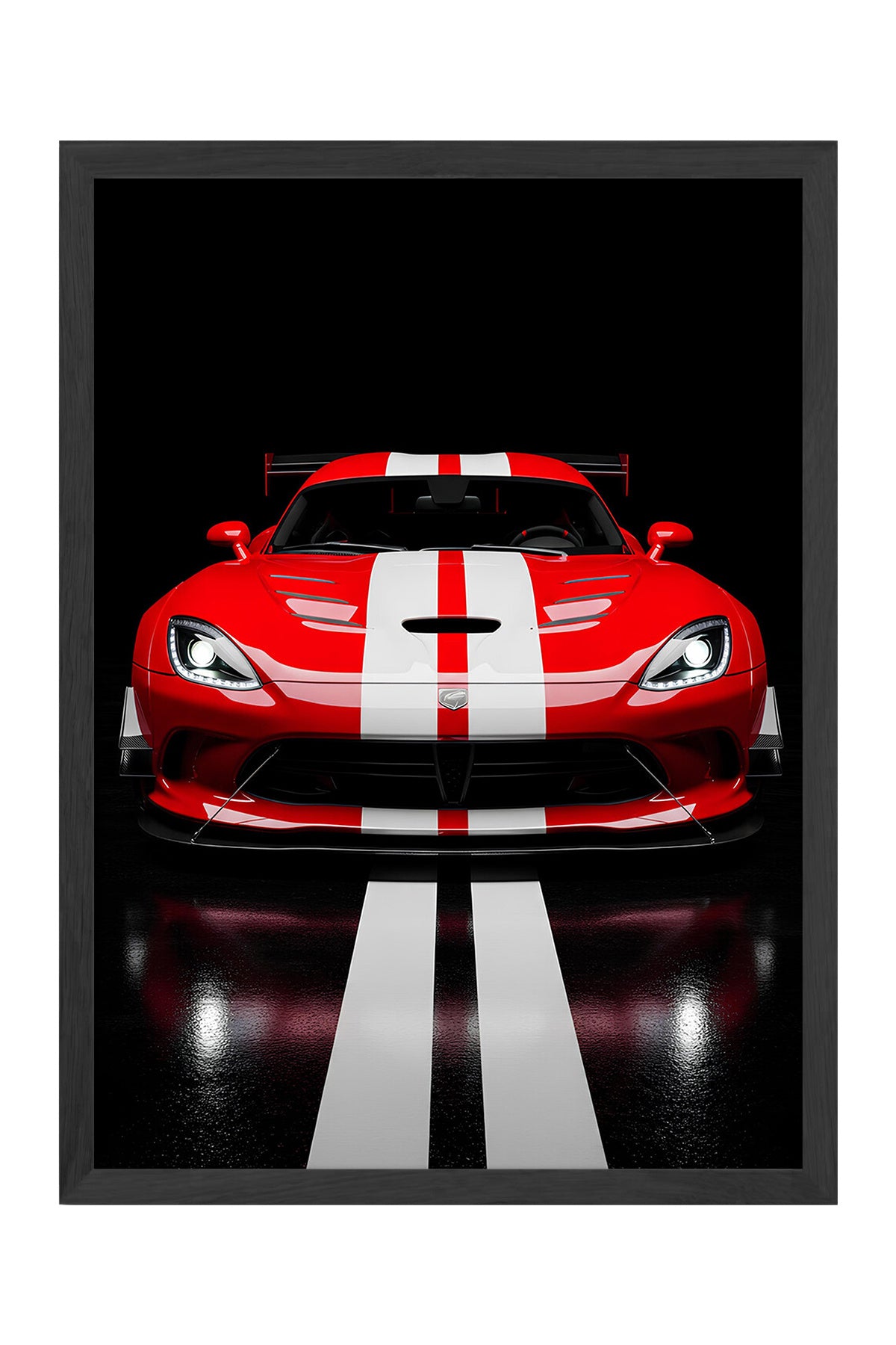 Dodge Viper kırmızı beyaz şeritli siyah zemin araba posteri – 4. görsel